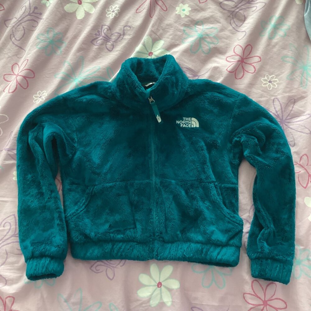 North Face Turquoise Furry Fleece Cropped Jacket Size M(10/12)
